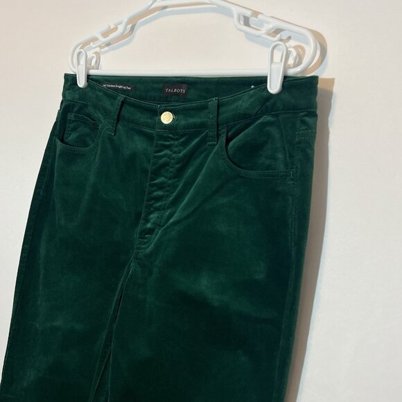 Talbots Women’s Velveteen Straight Leg Pants 12P Green Classic Holiday Stretch - Picture 10 of 12